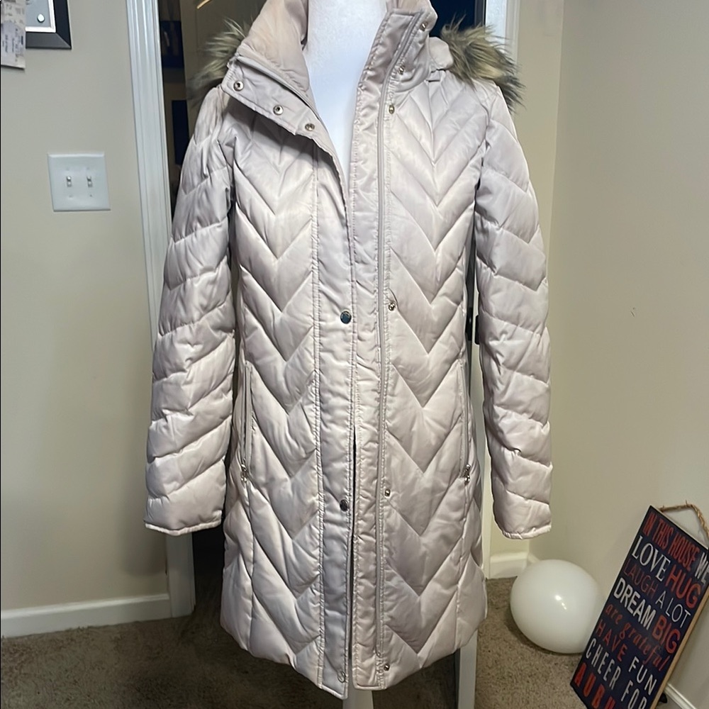 Marc New York Cream Quilted Puffer Jacket with Hood